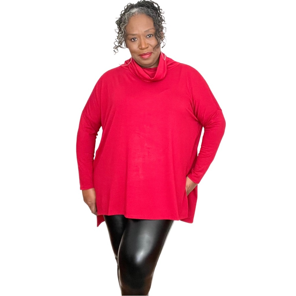 Plus Size Cowl Neck Pullover Knit Top Red Sizes 1x 2x 3x